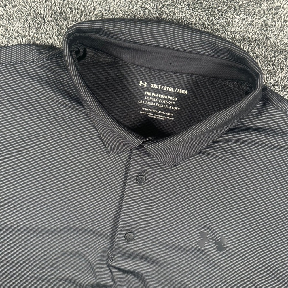 Under Armour Polo Shirt Mens 3XLT The Playoff Polo Black Grey Stripe Golf